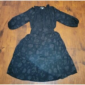 Pioneer‎ Woman Black Floral Jacquard Tiered Midi Dress L Boho Cottagecore